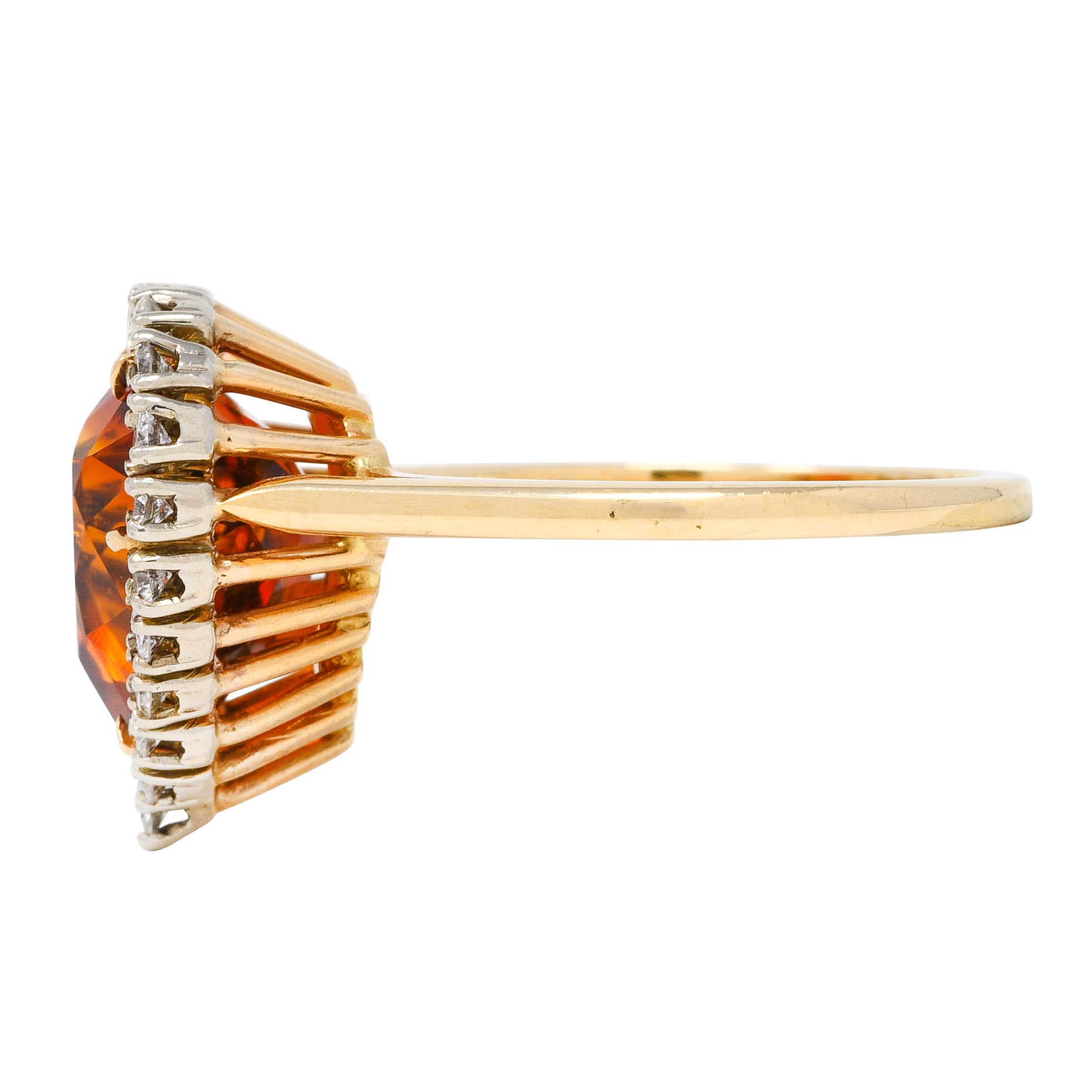 1964 F. & F. Felger Citrine Diamond 14 Karat Two-Tone Gold Heart Halo Ring Wilson's Estate Jewelry