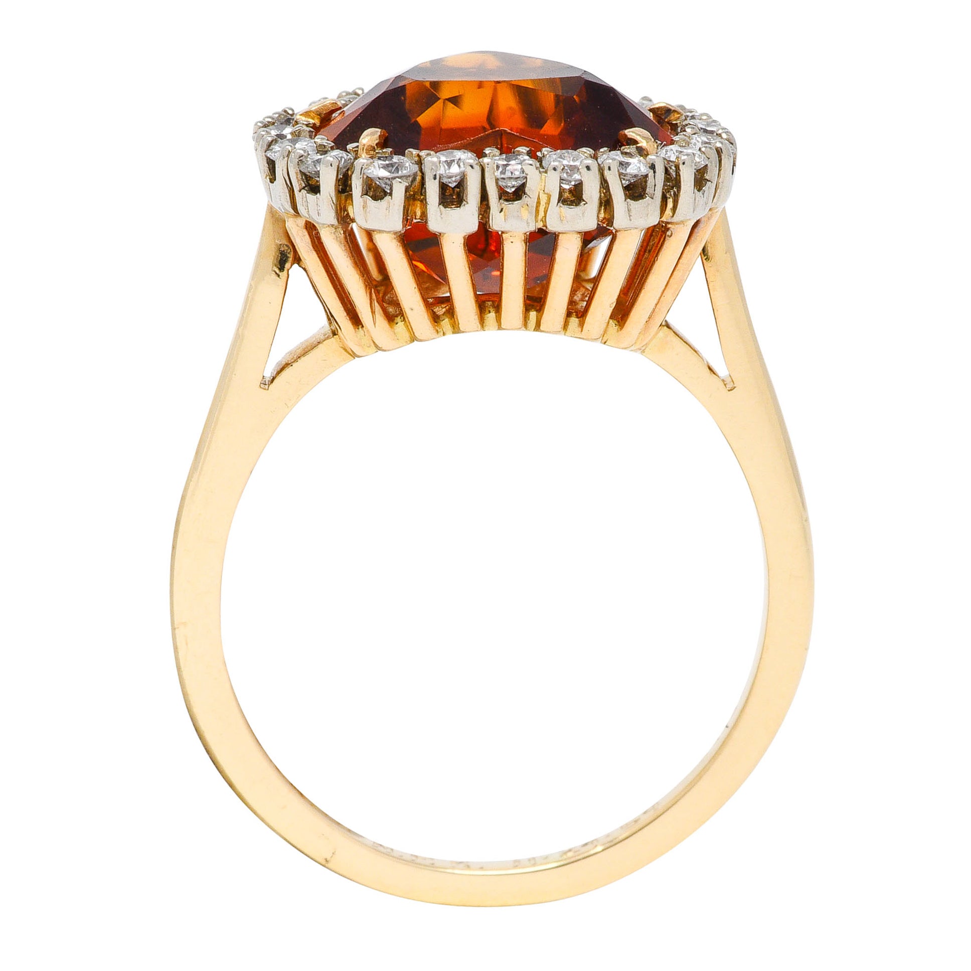 1964 F. & F. Felger Citrine Diamond 14 Karat Two-Tone Gold Heart Halo Ring Wilson's Estate Jewelry