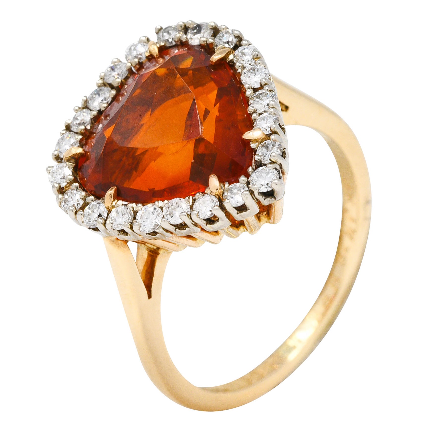 1964 F. & F. Felger Citrine Diamond 14 Karat Two-Tone Gold Heart Halo Ring Wilson's Estate Jewelry