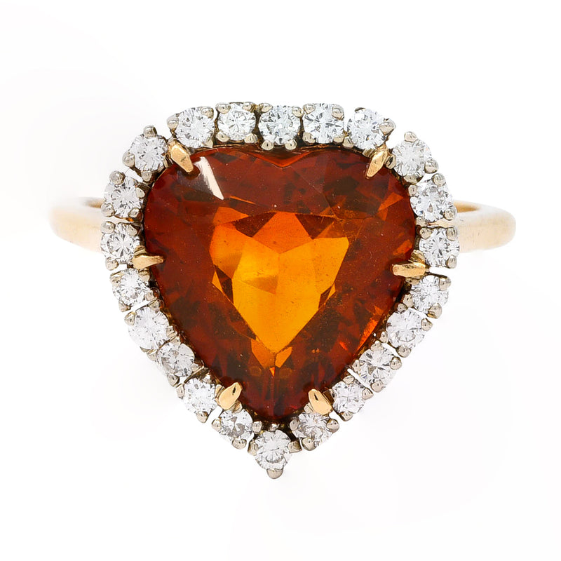 1964 F. & F. Felger Citrine Diamond 14 Karat Two-Tone Gold Heart Halo Ring Wilson's Estate Jewelry