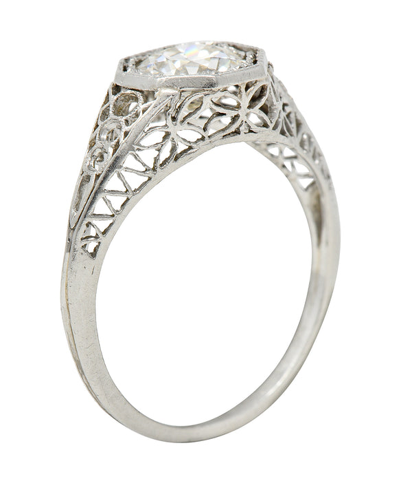 Art Deco 1.16 CTW Diamond Platinum Butterfly Solitaire Engagement Ring Wilson's Estate Jewelry