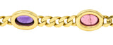 Bulgari 1980's Amethyst Tourmaline Cabochon 18 Karat Yellow Gold Curb Link Vintage Unisex Bracelet Wilson's Estate Jewelry