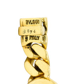Bulgari 1980's Amethyst Tourmaline Cabochon 18 Karat Yellow Gold Curb Link Vintage Unisex Bracelet Wilson's Estate Jewelry
