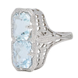 Art Deco Aquamarine 14 Karat White Gold Two-Stone Orange Blossom Vintage Ring Wilson's Estate Jewelry