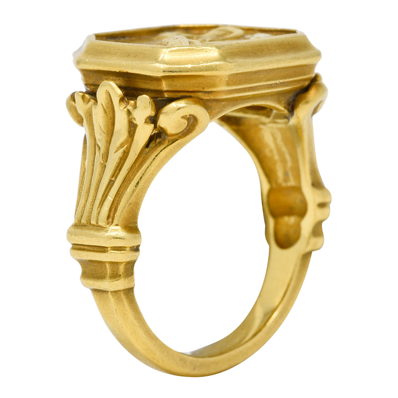 SeidenGang 1980s 18 Karat Yellow Gold Greek Hermes Unisex Vintage Signet Ring Wilson's Estate Jewelry