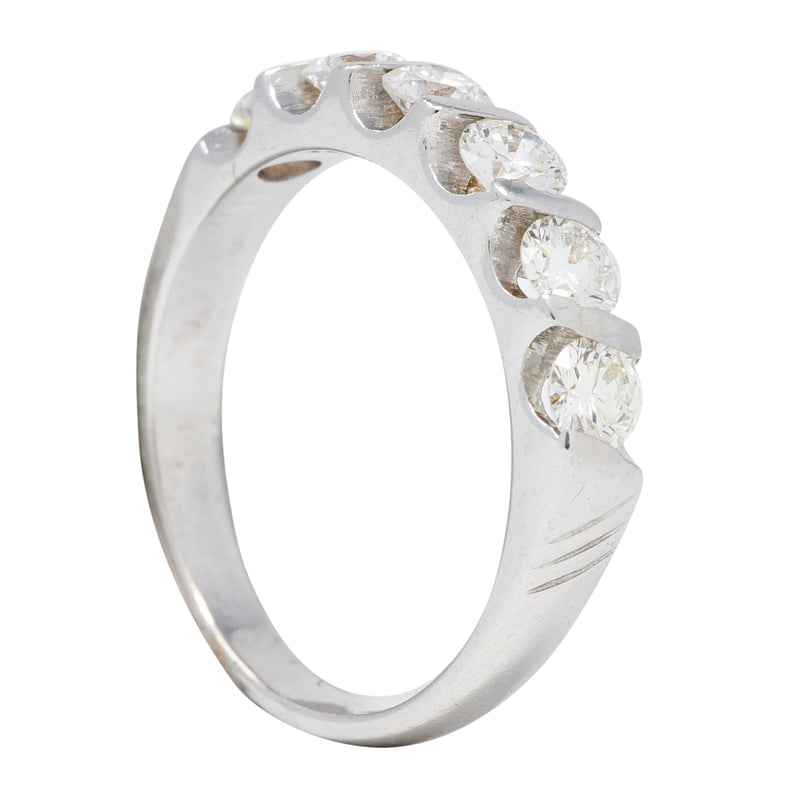Mid-Century 0.72 CTW Diamond 18 Karat White Gold Twist Vintage Band Ring Wilson's Estate Jewelry