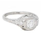 Art Deco 0.58 CTW Diamond 18 Karat White Gold Orange Blossom Engagement Ring Wilson's Estate Jewelry
