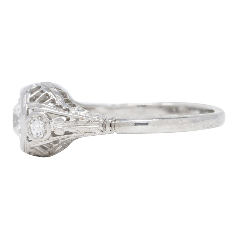 Art Deco 0.58 CTW Diamond 18 Karat White Gold Orange Blossom Engagement Ring Wilson's Estate Jewelry