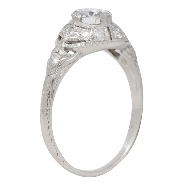 Art Deco 0.96 CTW Diamond Platinum Wheat Engagement Ring Wilson's Estate Jewelry