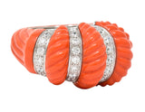 Cartier French 1.93 CTW Diamond Coral 18 Karat Gold Vintage Dome Ring Wilson's Estate Jewelry