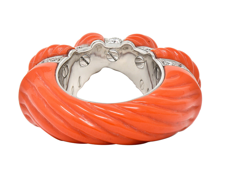 Cartier French 1.93 CTW Diamond Coral 18 Karat Gold Vintage Dome Ring Wilson's Estate Jewelry