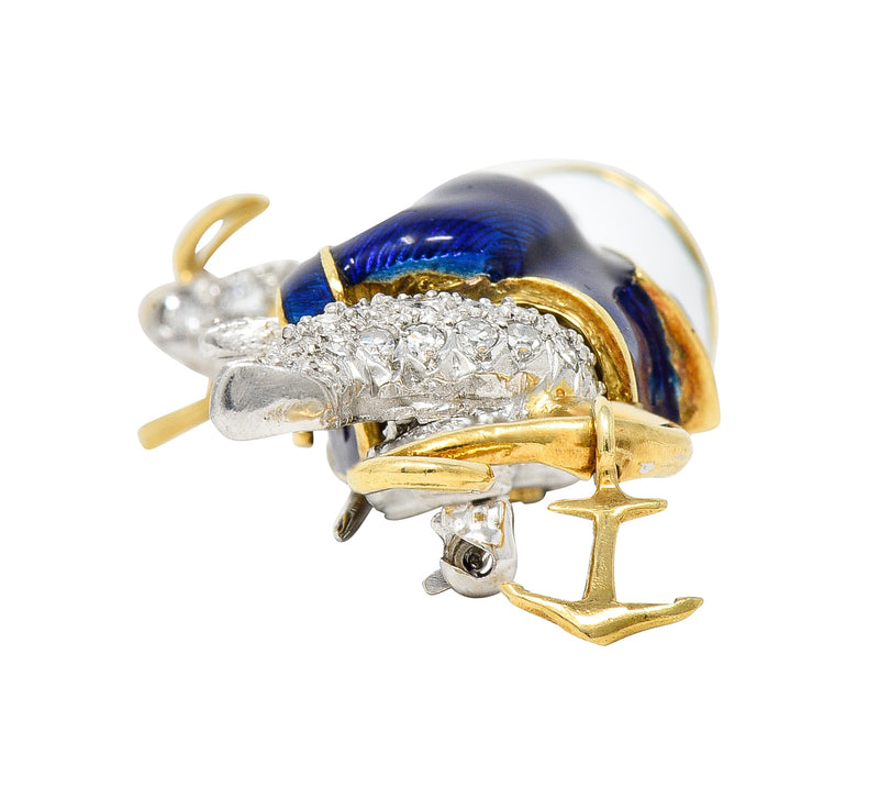 Donald Claflin Tiffany & Co. Yellow Diamond Enamel Pearl Platinum 18 Karat Yellow Gold Vintage Sailor Mouse Brooch Wilson's Estate Jewelry