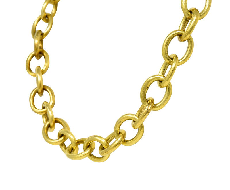 Elizabeth Locke 1990's Sapphire 18 Karat Gold Cable Link Chain Vintage Necklace Wilson's Estate Jewelry