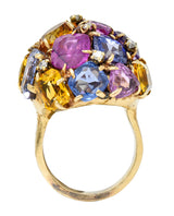1960s 30.86 CTW Sapphire Heliodor Diamond 14 Karat Yellow Gold Dome Cluster Vintage Ring Wilson's Estate Jewelry