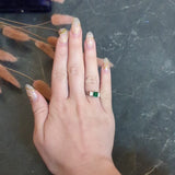 Contemporary 1.44 CTW Emerald Diamond Platinum Three Stone Ring