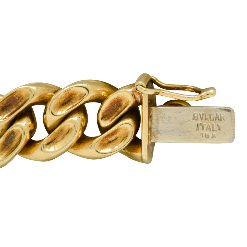 Bulgari 1980's 7.32 CTW Sapphire Cabochon 18 Karat Yellow Gold Curb Link Vintage Bracelet Wilson's Estate Jewelry