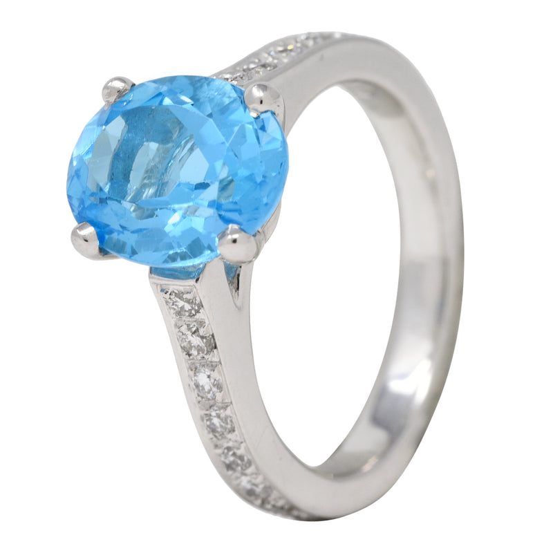 Contemporary Blue Topaz Diamond Platinum Gemstone Ring Wilson's Estate Jewelry