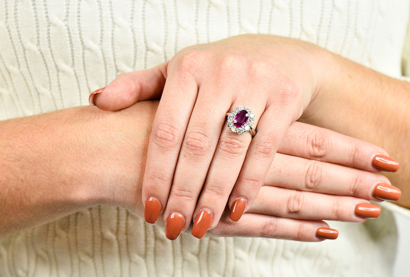 Contemporary 4.66 CTW No Heat Ruby Diamond Platinum Cluster Ring GIARing - Wilson's Estate Jewelry