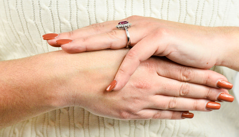 Contemporary 4.66 CTW No Heat Ruby Diamond Platinum Cluster Ring GIARing - Wilson's Estate Jewelry