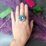 David Webb 1970's 43.10 CTW Aquamarine Diamond Platinum 18 Karat Yellow Gold Substantial Vintage Cocktail Ring
