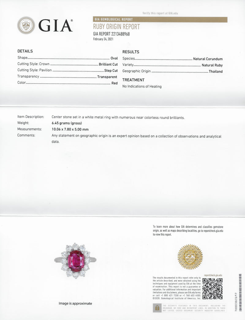 5.02 CTW No Heat Ruby Diamond Platinum Cluster Ring GIARing - Wilson's Estate Jewelry