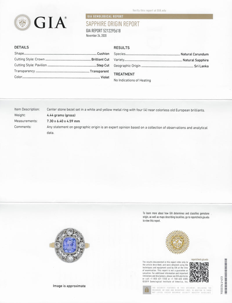 Arts & Crafts No Heat Ceylon Purple Sapphire Diamond Platinum-Topped 14 Karat Gold RingRing - Wilson's Estate Jewelry