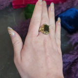 Arts & Crafts Green Tourmaline Diamond 14 Karat Tri-Colored Gold Unisex Foliate Ring