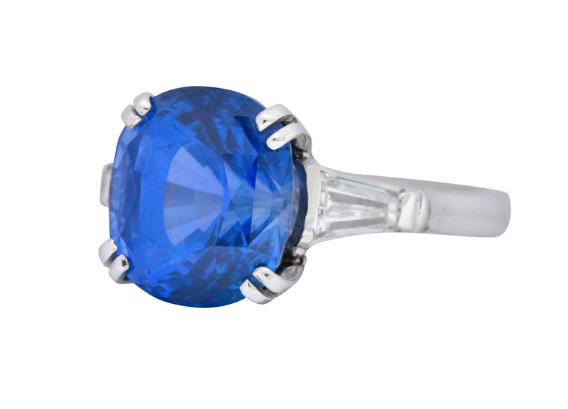 Vintage 8.62 CTW No Heat Ceylon Sapphire Diamond Platinum Ring AGL Wilson's Estate Jewelry