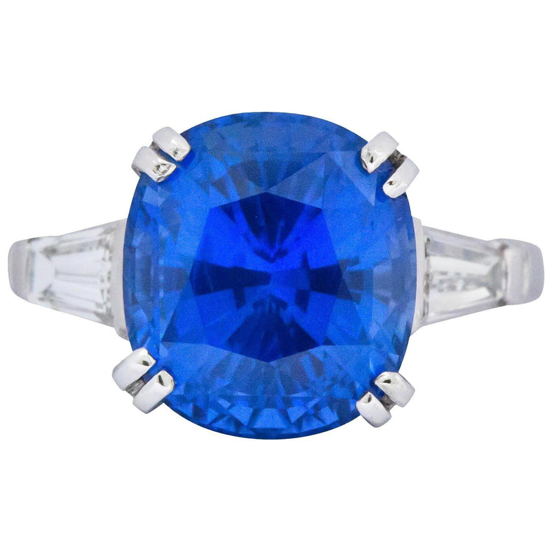 Vintage 8.62 CTW No Heat Ceylon Sapphire Diamond Platinum Ring AGL Wilson's Estate Jewelry