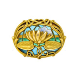 Riker Brothers Art Nouveau Enamel 14 Karat Gold Lotus Lilypad Brooch - Wilson's Estate Jewelry