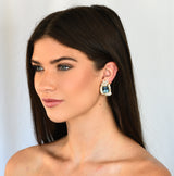 Vintage Jose Hess 32.00 CTW Aquamarine Diamond 18 Karat Yellow Gold Cluster Gemstone Earrings Wilson's Estate Jewelry