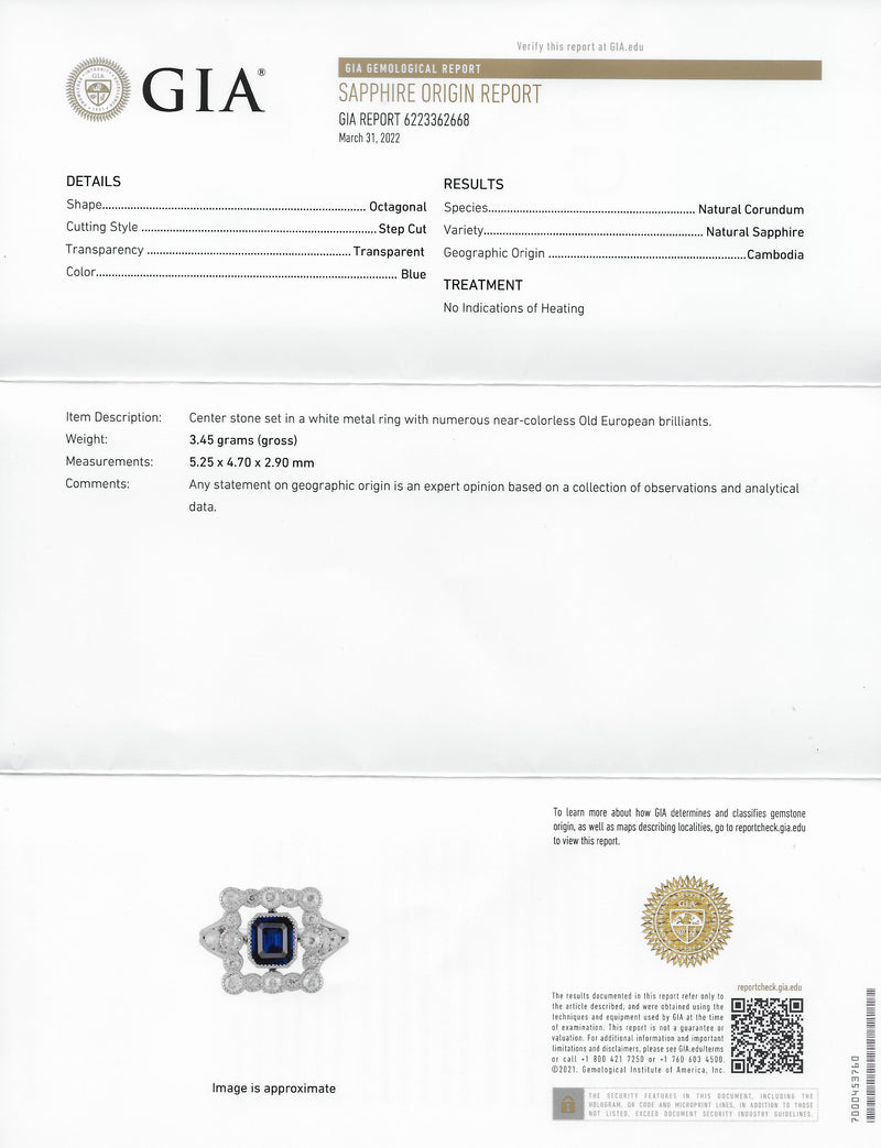 Art Deco 1.35 CTW Sapphire Diamond Platinum Rectangular Cluster Ring Wilson's Estate Jewelry
