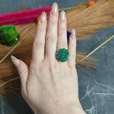 Art Deco 15.60 CTW Carved Colombian Emerald Diamond Platinum Floral Vintage Ring