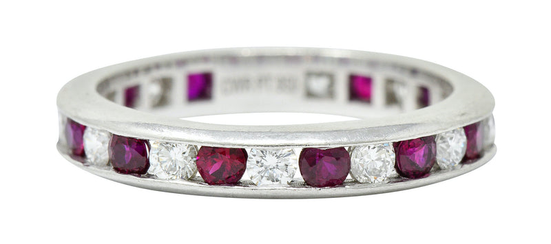 Contemporary 1.56 CTW Ruby Diamond Platinum Eternity Channel Band RingRing - Wilson's Estate Jewelry