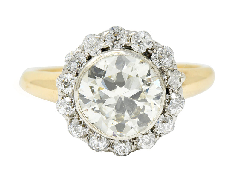 Superb Edwardian 2.61 CTW Diamond Platinum-Topped 14 Karat Gold Cluster Engagement Ring GIA Wilson's Estate Jewelry