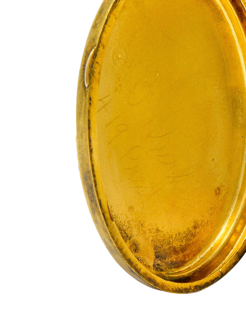 Etruscan Revival Victorian Enamel 14 Karat Gold Beaded Locket Circa 1870Necklace - Wilson's Estate Jewelry