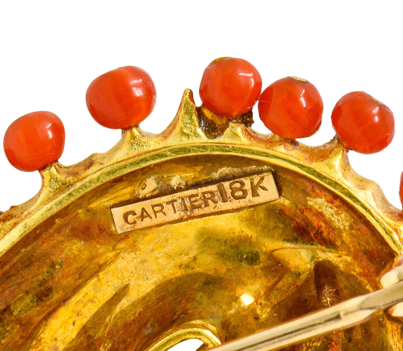 Cartier Vintage Coral Diamond Emerald 18 Karat Gold Seahorse BroochBrooch - Wilson's Estate Jewelry