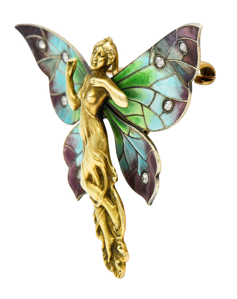 Art Nouveau Diamond Enamel 14 Karat Gold Fairy BroochBrooch - Wilson's Estate Jewelry