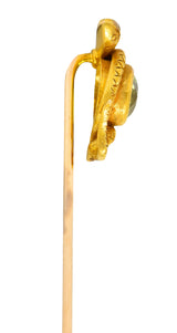 Victorian Peridot 14 Karat Yellow Gold Love Knot Snake Stickpin Wilson's Estate Jewelry