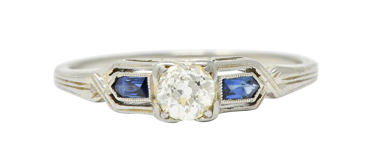 Art Deco Diamond Sapphire 18 Karat White Gold Engagement RingRing - Wilson's Estate Jewelry