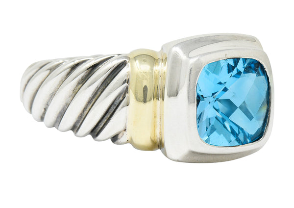 David Yurman Blue Topaz 14 Karat Gold Silver Noblesse RingRing - Wilson's Estate Jewelry