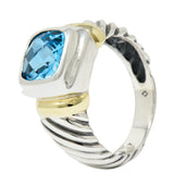David Yurman Blue Topaz 14 Karat Gold Silver Noblesse RingRing - Wilson's Estate Jewelry