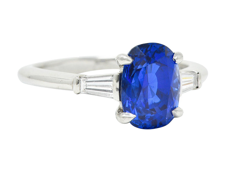 Tiffany & Co. 3.54 CTW No Heat Royal Blue Sapphire Diamond Platinum Three Stone Ring GIARing - Wilson's Estate Jewelry