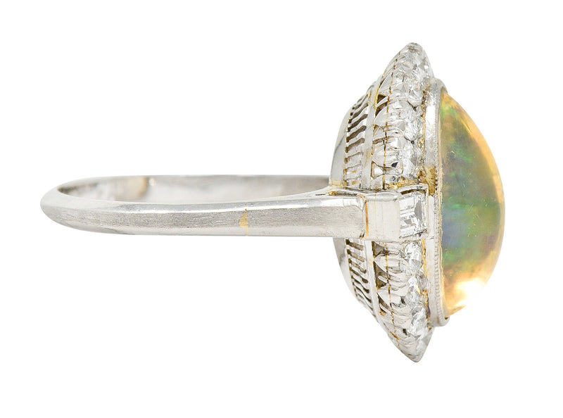 Contemporary Jelly Opal Diamond Platinum Navette Cluster RingRing - Wilson's Estate Jewelry