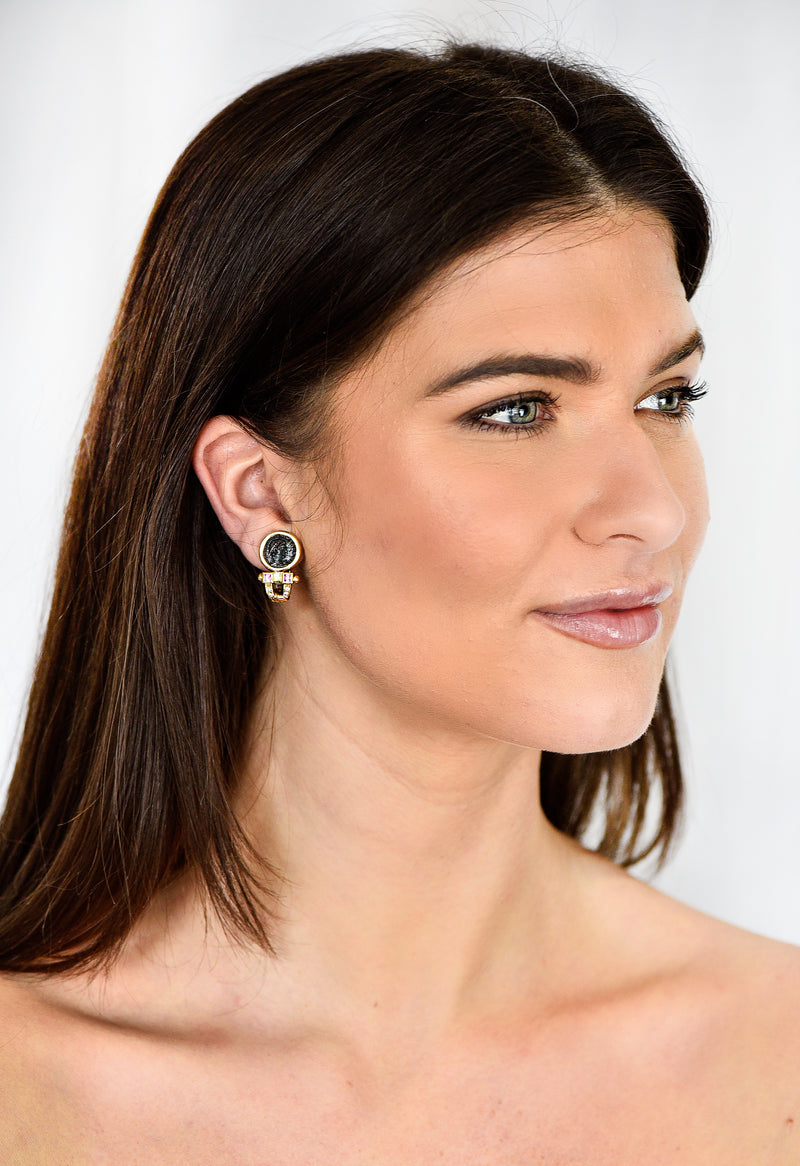 Contemporary 6.86 CTW Blue Sapphire Diamond 18 Karat Yellow Gold Drop Earrings Wilson's Estate Jewelry