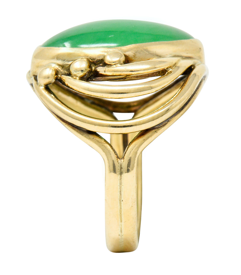Art Nouveau Jadeite Jade Cabochon 14 Karat Gold Band Ring GIARing - Wilson's Estate Jewelry