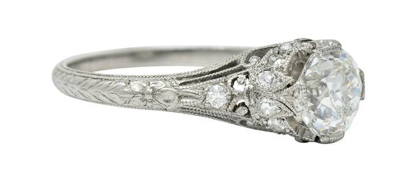 Edwardian 1.36 CTW Diamond Platinum Engagement Ring GIARing - Wilson's Estate Jewelry