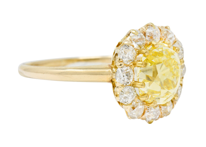 Victorian 2.59 CTW Fancy Yellow Diamond 14 Karat Gold Cluster Engagement Ring GIA Wilson's Estate Jewelry