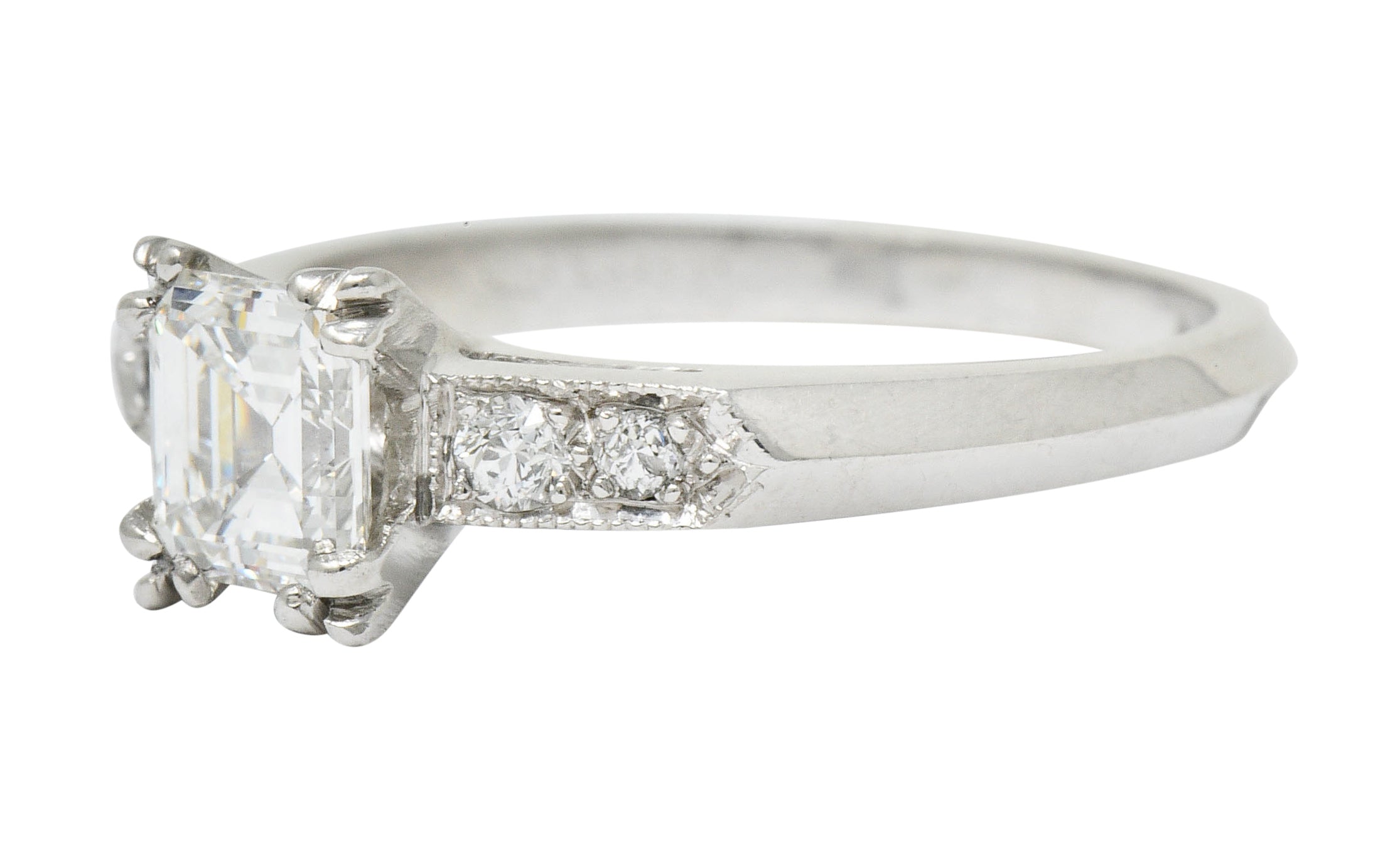 Art Deco 0.96 CTW Asscher Cut Diamond Platinum Engagement Ring GIARing - Wilson's Estate Jewelry