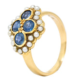 1880's Victorian 1.50 CTW Sapphire Seed Pearl 14 Karat Yellow Gold Antique Cluster Ring Wilson's Estate Jewelry